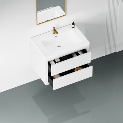 Meuble-lavabo de 30 po avec lavabo et espace intérieur - Armoire blanche brillante, tiroirs de rangement pratiques et blancs, spacieux