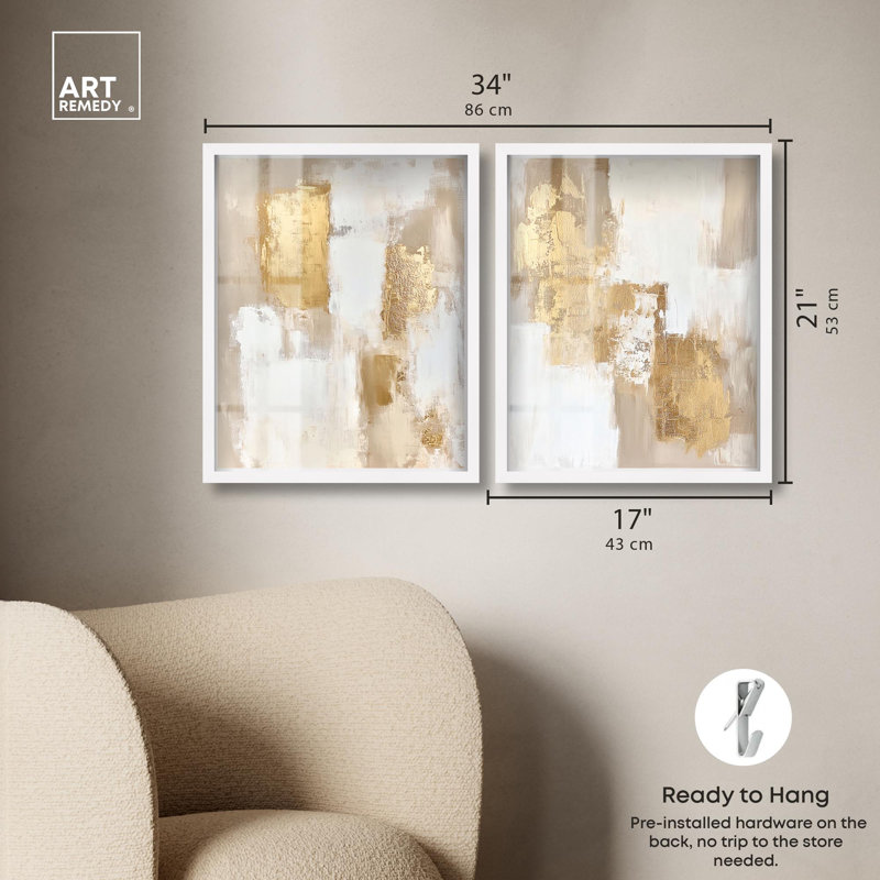 Ensemble de 2 décorations murales bohème Golden Enigma, H 21 po x l 17 po, Cadre blanc