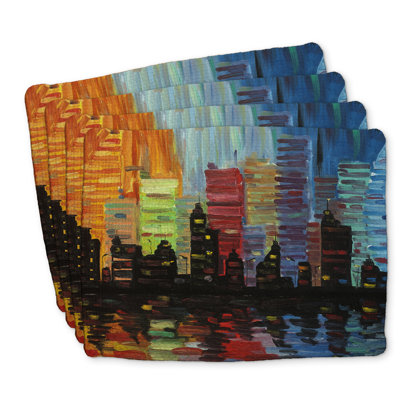 Ensemble de 4 napperons colorés en polyester tressé Cityscape