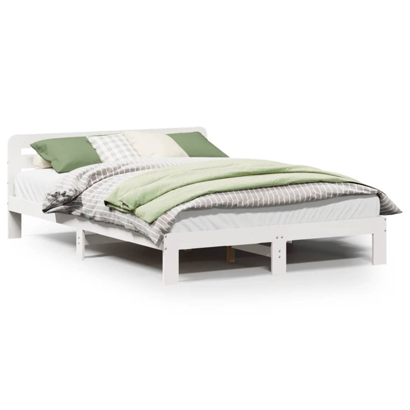 Solid Wood Bed, European Double (140 x 200cm), White