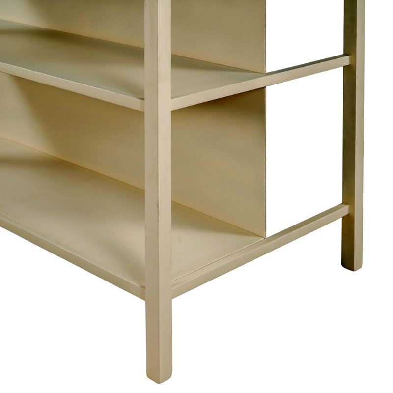 TOPMAX Solid Wood Rustic 45" Stationary Kitchen Island, Rubber Wood Butcher Block Dining Table Prep Table With 2 Open Shelves For Small Places,Walnut+Cream White