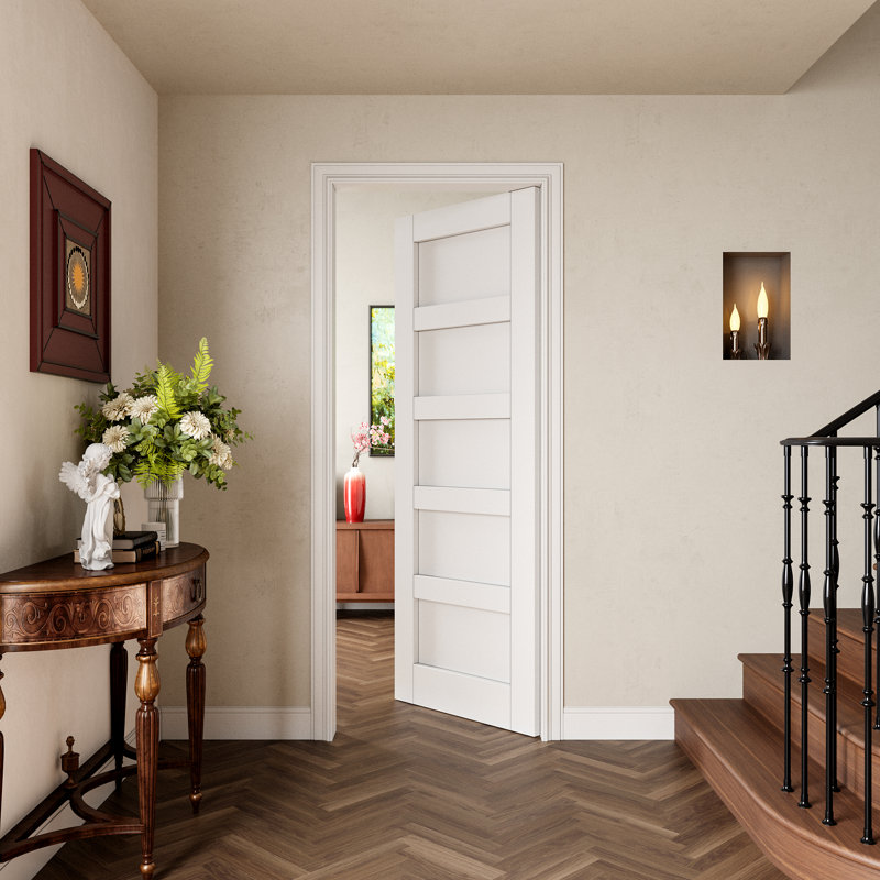 Primed Slab Door 5-Paneled Solid Core Wood Standard Door Without Hardware Kit, 36" x 80"