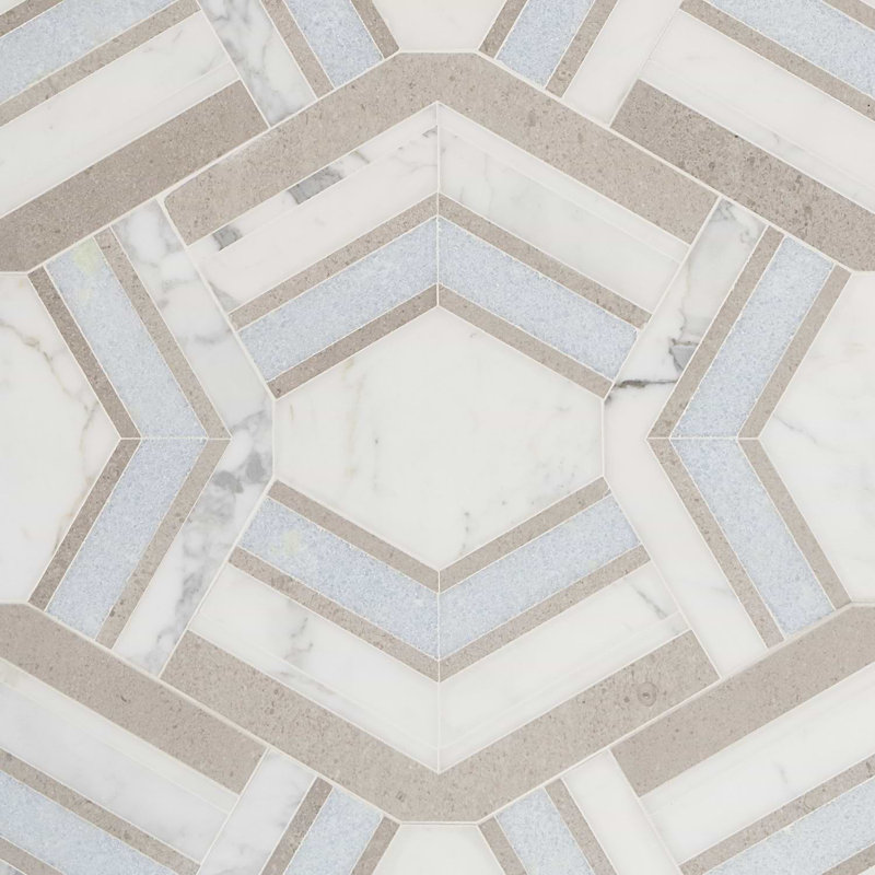 Mezzo 11x18 Polished Calacatta Marble Mosaic Tile, Dolce Polished