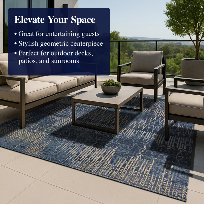 Hause Abstract Indigo Blue Indoor Outdoor Area Rug, Rectangle 8'1" x 11'2"