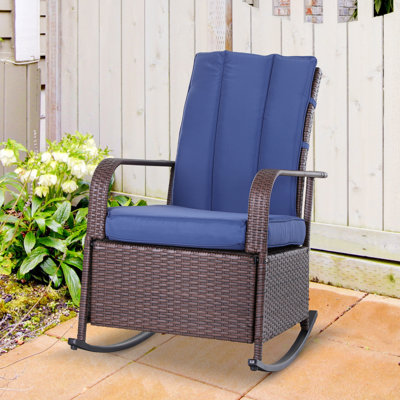 Fauteuil inclinable d'extérieur en osier de rotin avec coussin moelleux et repose-pieds réglable Dossier 135 degrés, bleu
