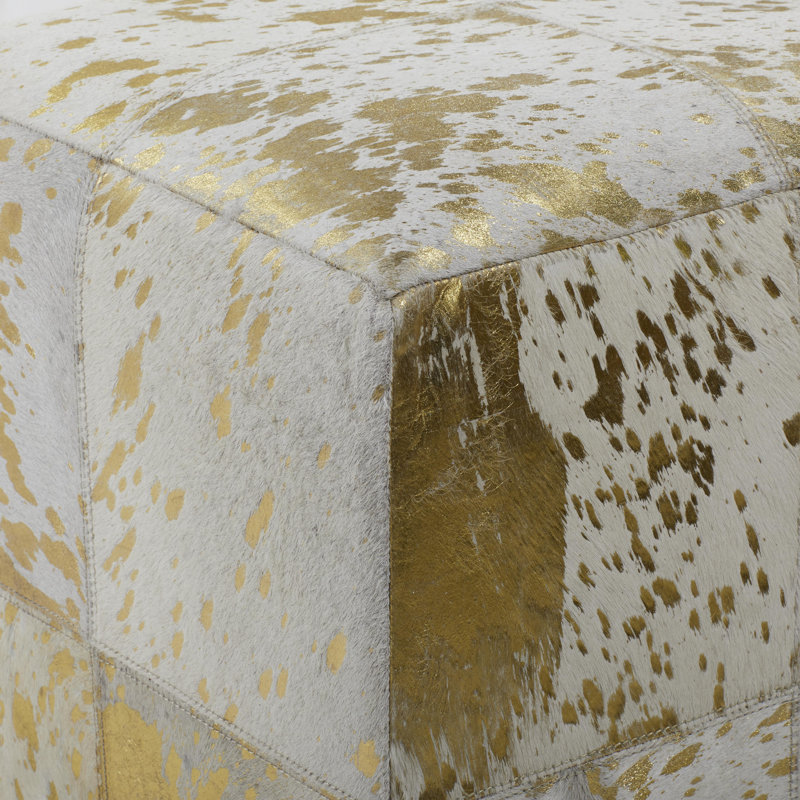 Tabouret de salon en cuir, Cuir véritable blanc / doré