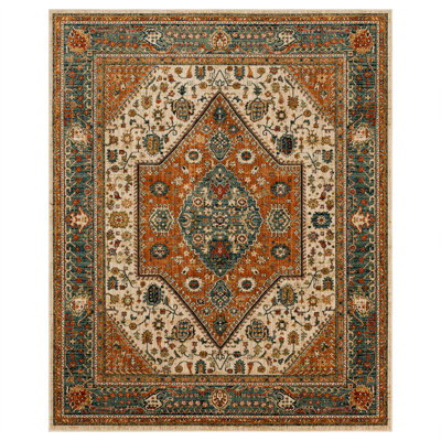 Mimy Oriental Medallion Area Rug in Orange/Gray
