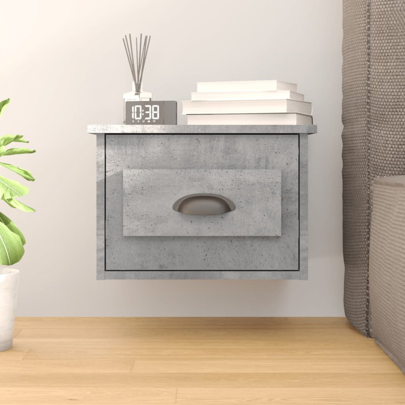 Lurette 41.5cm W Solid + Manufactured Wood Bedside Table, Concrete Grey, Set of 2