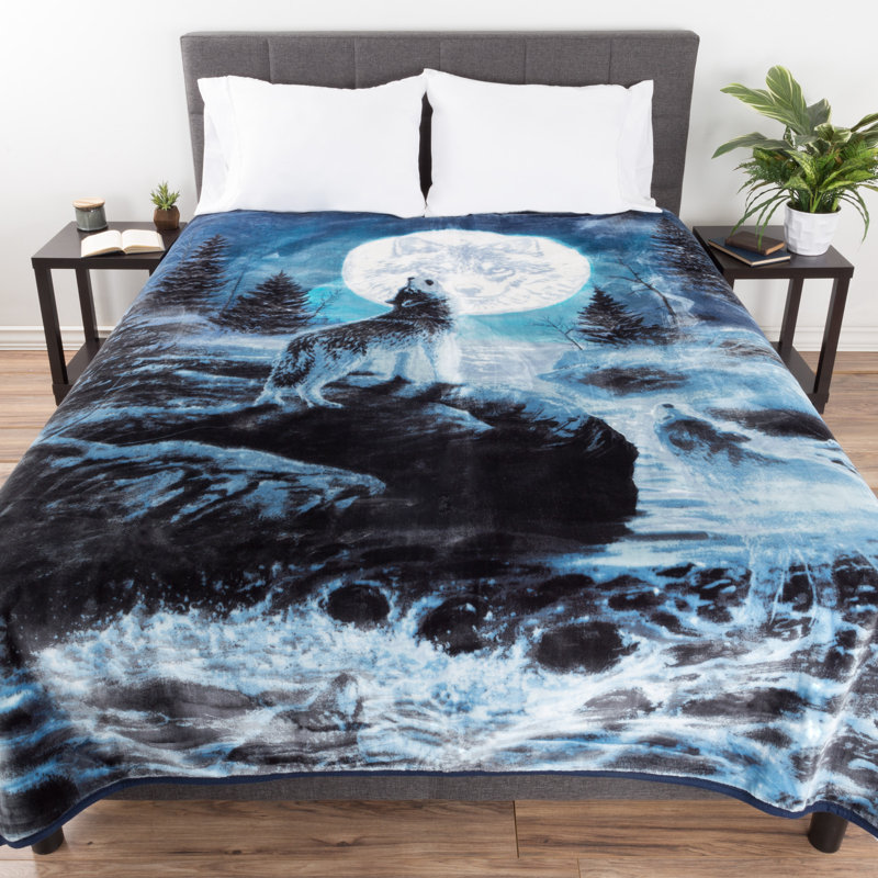 Couverture Lavish Home Wolf - 80 x 92 pouces imprimé loup Hurlant