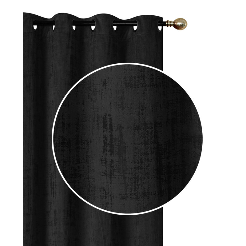 Velvet Semi Sheer Curtain Pair, Black, 22" W x 96" L