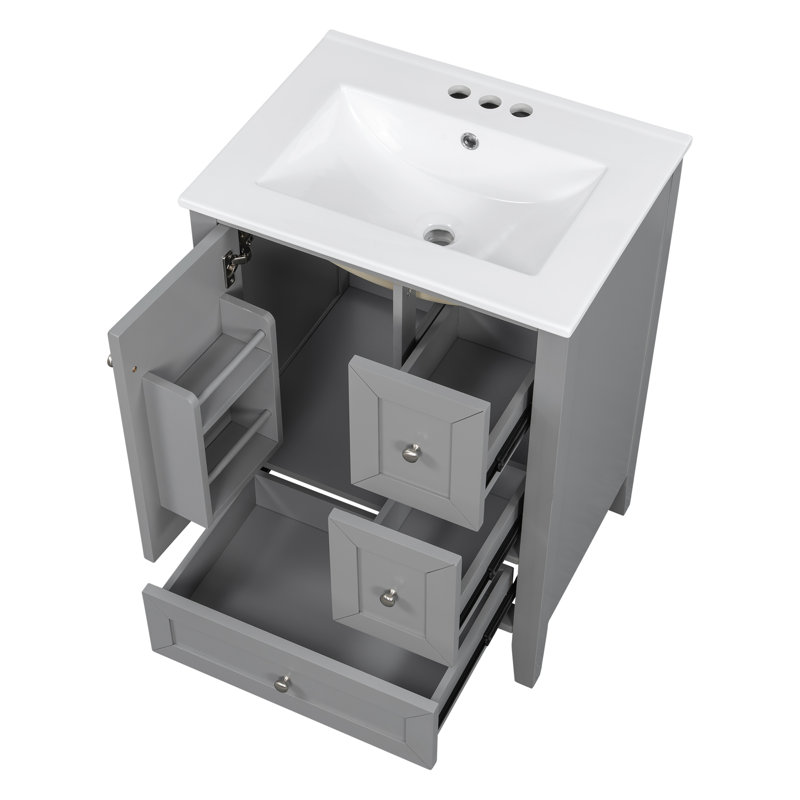Meuble-lavabo 24 po avec lavabo en céramique blanche, Gris