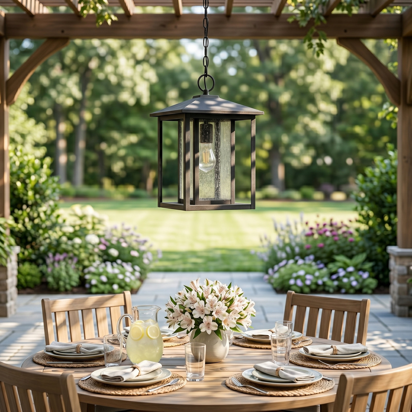 Vermont Seeded Outdoor Hanging Lantern, Weathered Pewter
