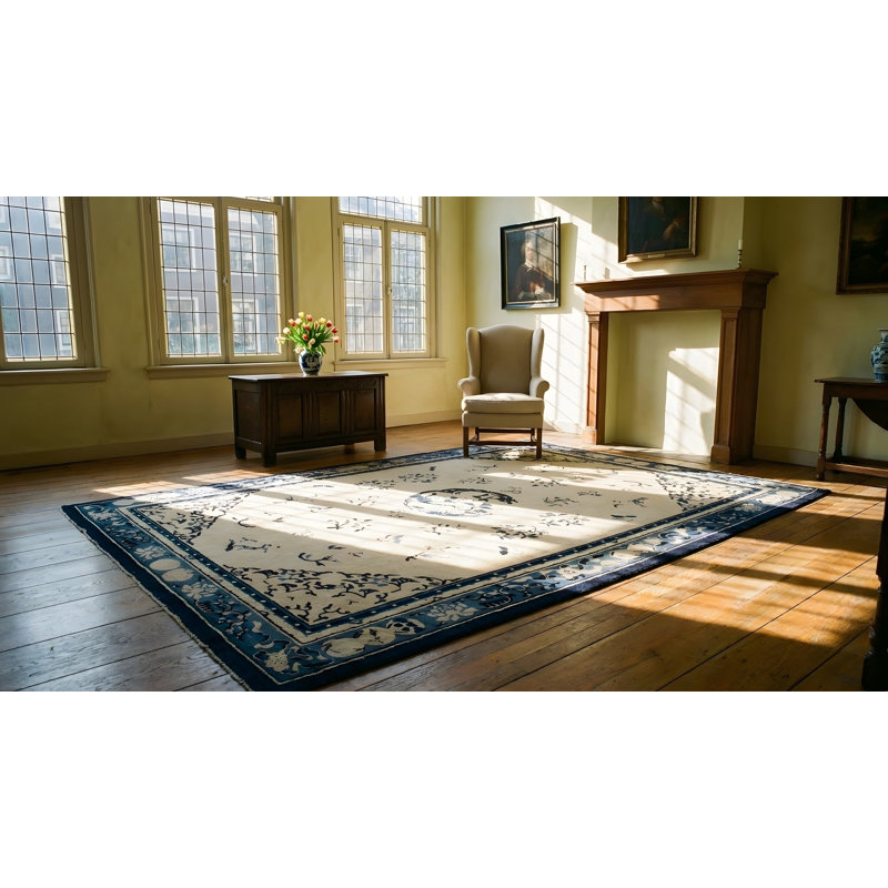 Antique Peking Chinese Allover Medallion Knotted Rug