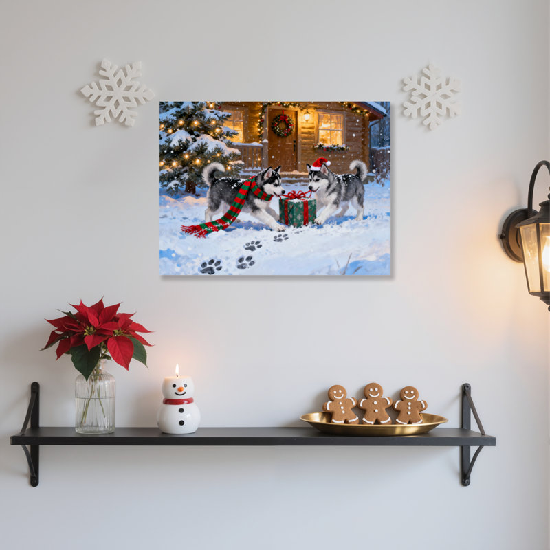 Huskies Cabin, art mural sur toile, H 24 po x l 36 po