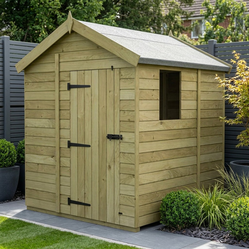 Total Sheds 6ft x 5ft Apex Garden Shed - Single Door - With Windows - Pressure Treated Timber - UK Manufactured
