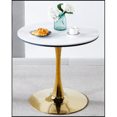 Table de salle à manger 31,5 "de style Mid-Century pour 2 à 4 personnes avec plateau rond en MDF GOLDEN ET BLANC