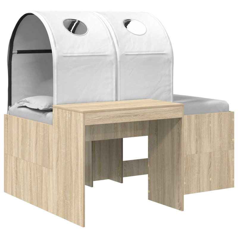  Bed with Tunnel 4 pcs Engineered Wood Frame Bedroom Furniture Modern, European Toddler (80 x 160cm), Artisan Oak/White