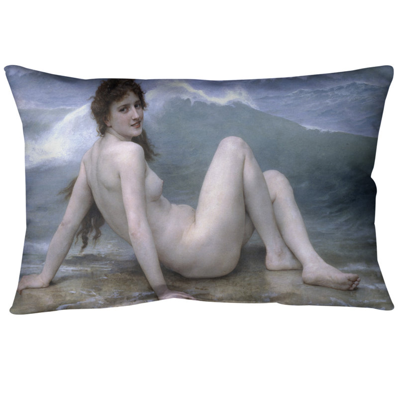 Housse de coussin lombaire wave William-Adolphe Bouguereau, Bleu, Polyester filé