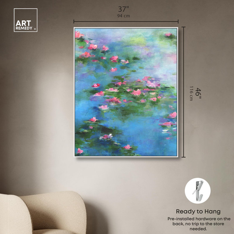 Adore These Waterlilies Blue and Pink Canvas Coastal Wall Art