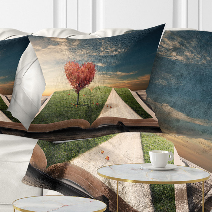 Incroyable arbre à cœur et livre - coussin abstrait imprimé, 16 po x 1 po, Coussin décoratif