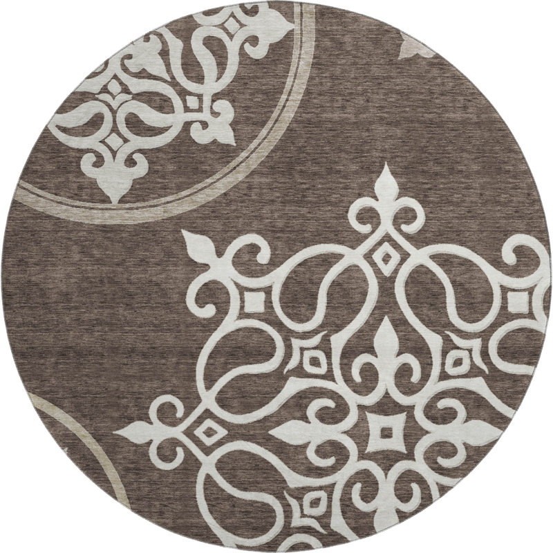 Premium Machine Washable Prisco Chocolate Rug, Round 8'