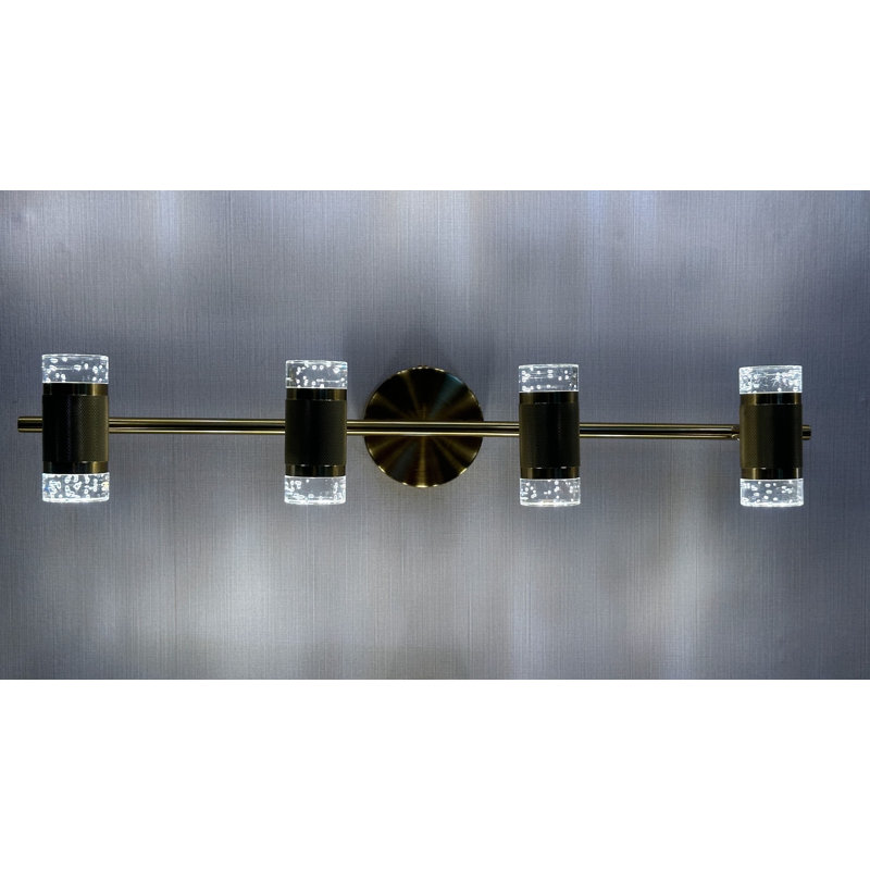 Éclairage pour meuble-lavabo Aurum Beam - laiton brossé et cylindre de cristal - 4 lumières, Quatre lumières