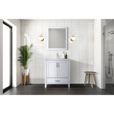 30 po W Meuble-lavabo blanc avec comptoir en marbre de culture, structure en bois massif, conception à fermeture en douceur, installation de robinet à un trou, espace intérieur et tiroir pour cadre de salle de bain large - fermeture