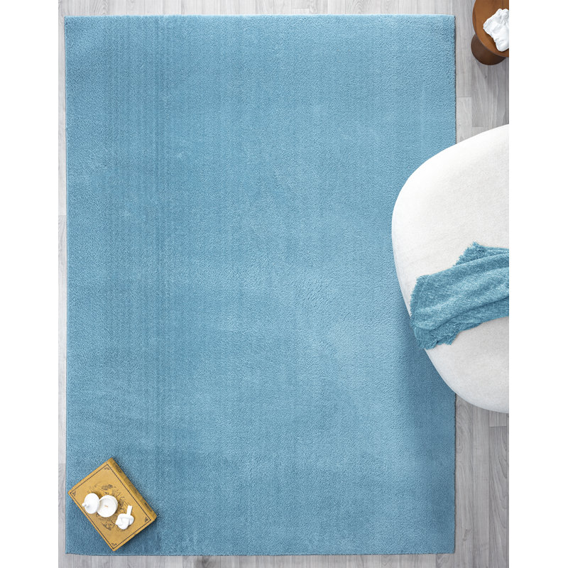 Taeler Washable Modern Living Room Rug Polyester Plain Indoor Area Rug with Low Pile - Anti-Slip Felt Backing Carpet Bedroom-Hallway, Teal