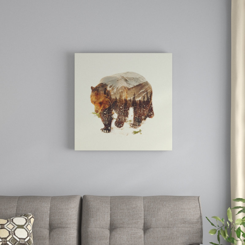 « bear i », impression, H 26 po x l 26 po x P 1,5 po, Toile avec cadre noir patiné