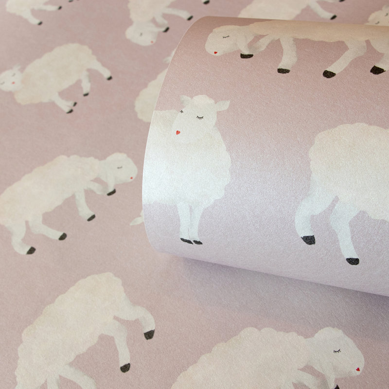 Great Kids Collection Smooth Glitter Sweet Sheep Wallpaper Roll, Rose
