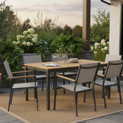 Ankia 5Pc Outdoor Dining Table And Chairs Set, Gray, Natural Teak Brown