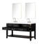 60 po Large meuble-lavabo double en chêne noir avec comptoir en quartz blanc, robinet et 28 miroirs, le comptoir poli à la main est livré avec