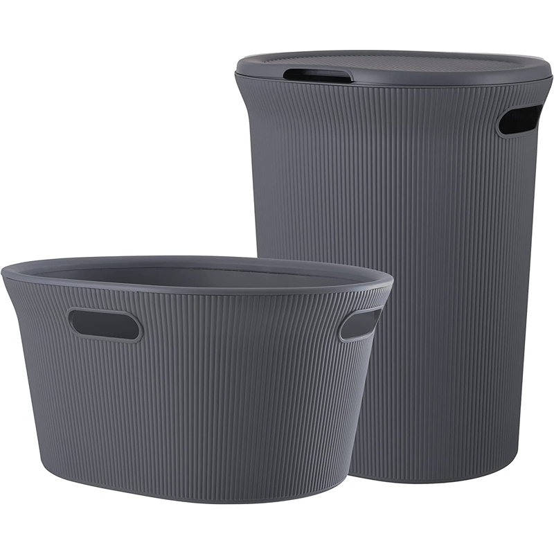 Plastic Laundry Set with Handles, Gray