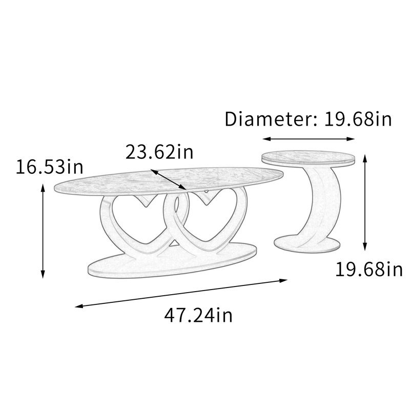 Table basse de salon Modern, Black, 16.53" H x 47.24" W x 23.62" D, Gray