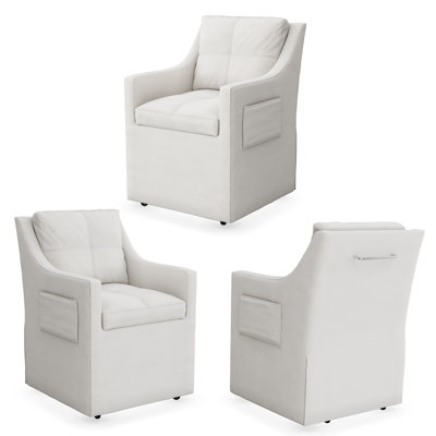 Ensemble de 3 chaises de salle à manger luxueuses avec fauteuil rembourré blanc avec poche latérale et roulettes