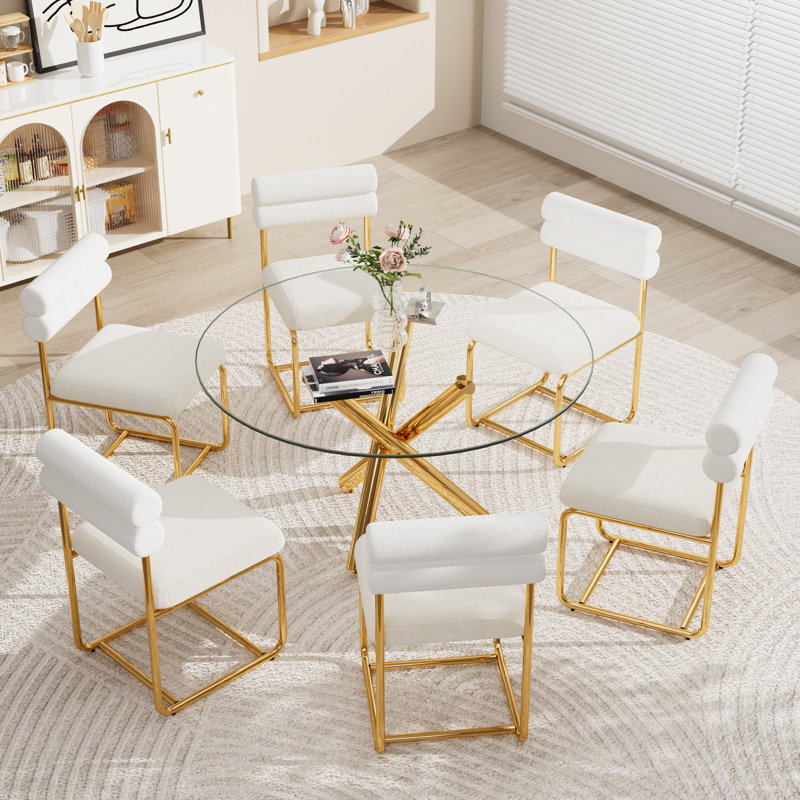 Ensemble de table de salle à manger ronde en verre, 7, H 30 po x L 47 po x l 47 po