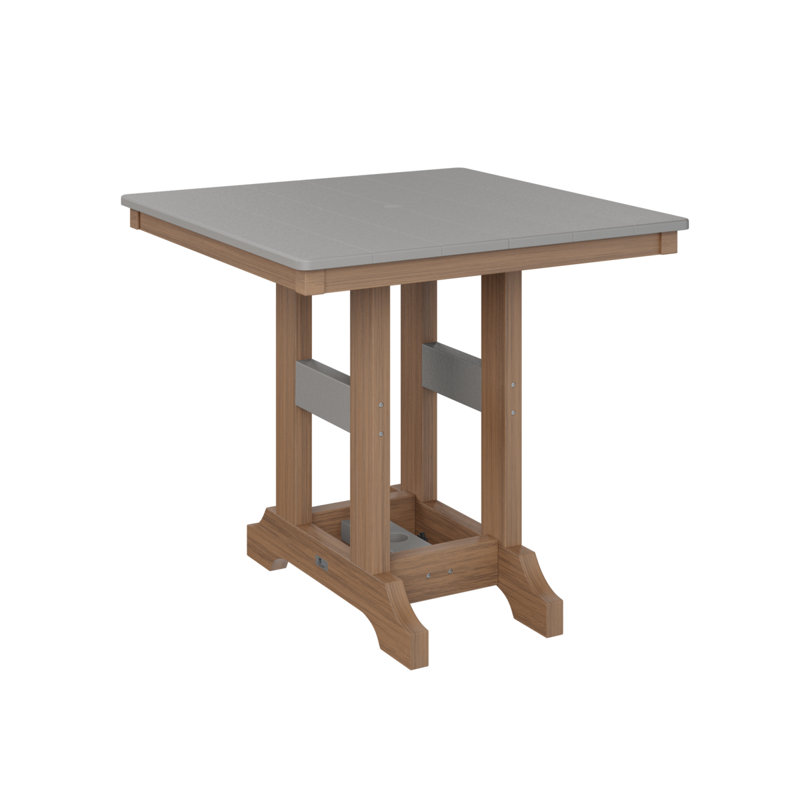 Garden Classic Outdoor Square Bar Table, Antique Mahogany, Light Gray, 35.5" H x 33" W x 33" D