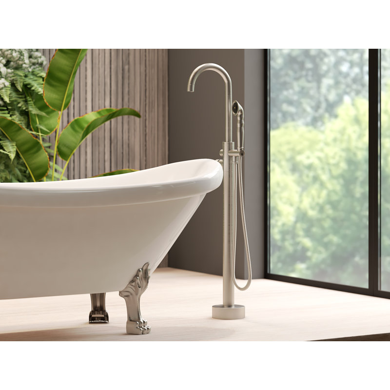Floor Mounted Freestanding Single Handle Tub Filler Faucet Neptune - Brushed Nickel, Breeze Handle, Brushed Nickel