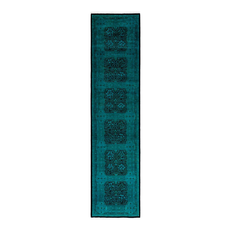 Tapis bleu noué à la main de conception unique Holsworth - bleu