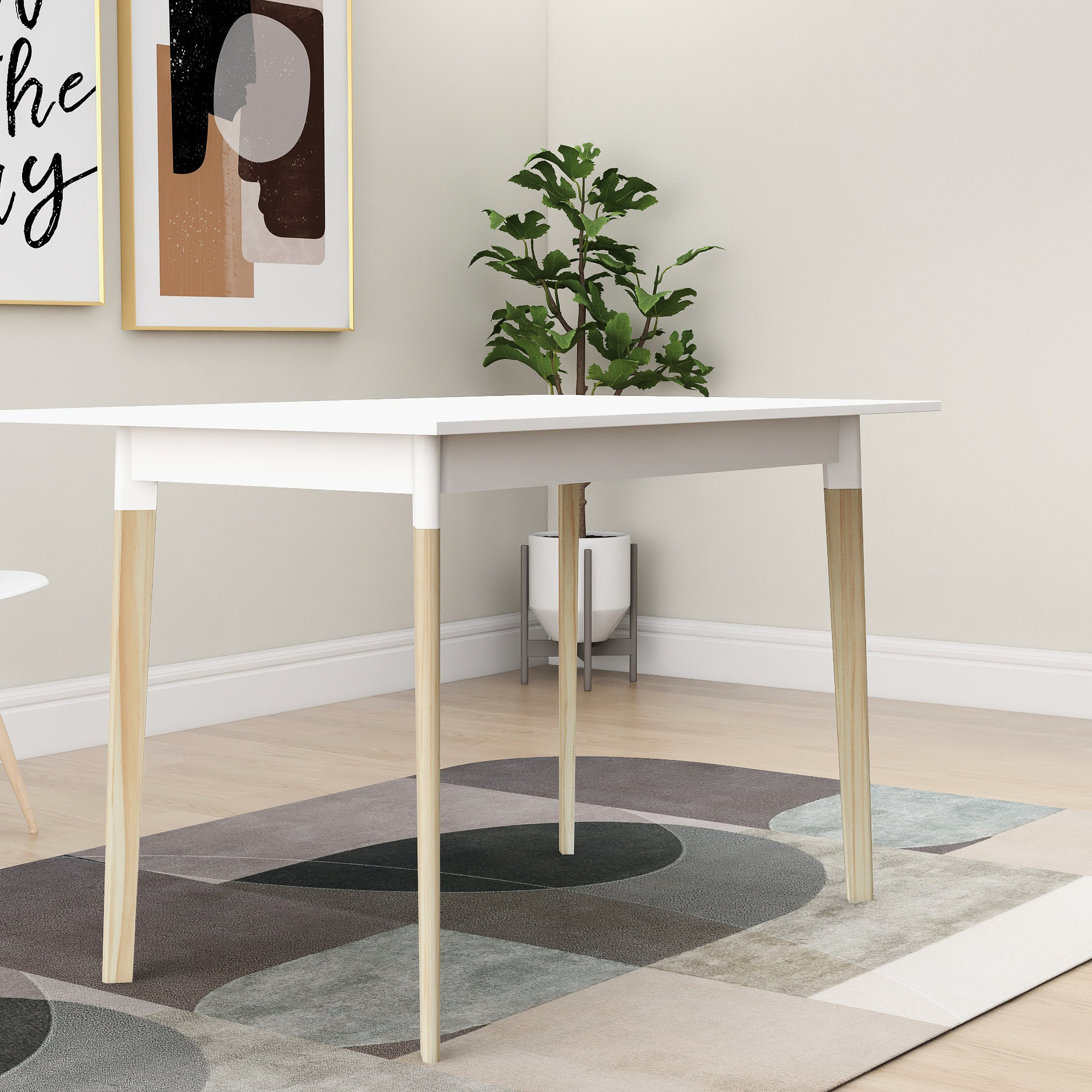 George Oliver Modern 47 Inch Table, Rectangular White Dining Or Work ...
