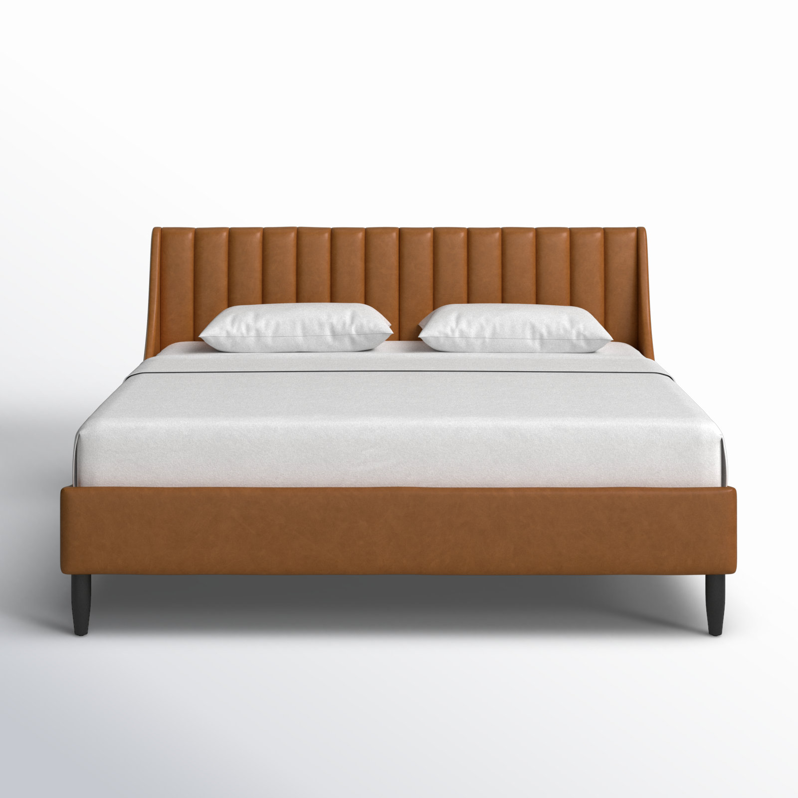 Helaina Upholstered Wingback Bed, King, Caramel Tan Brown Faux Leather