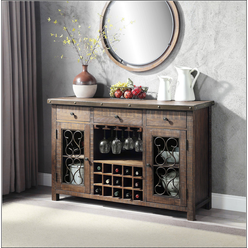 Raphaela Weathered Cherry Finish Server W/Cup Holder & Wine Rack