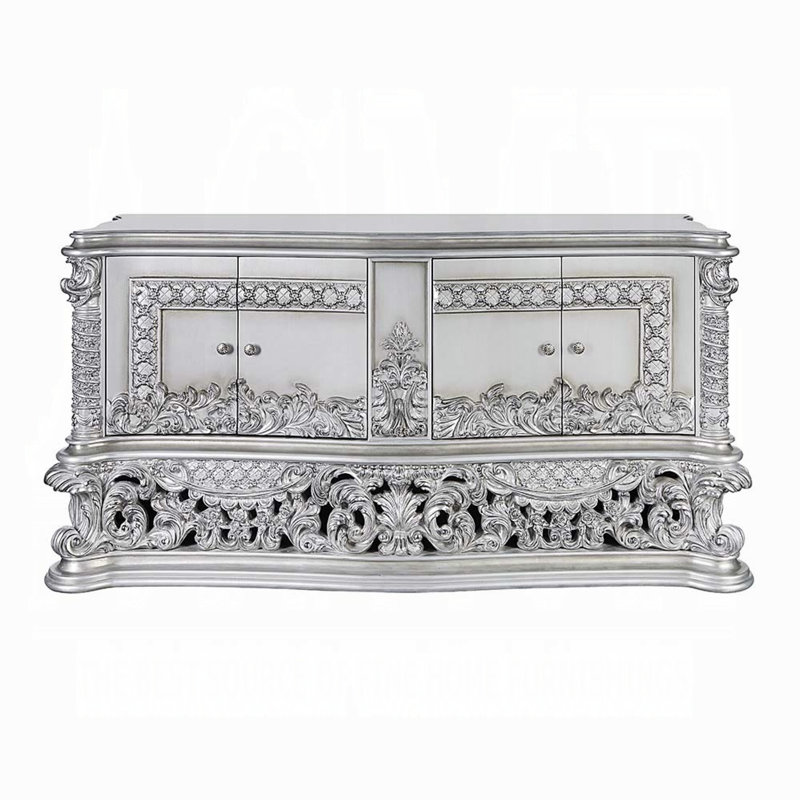 Buffet console Vera, 79 pouces, 4 portes, platine à volutes florales platine