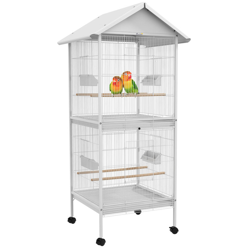 Mangeoire en métal forgé pour cage à oiseaux avec support roulant