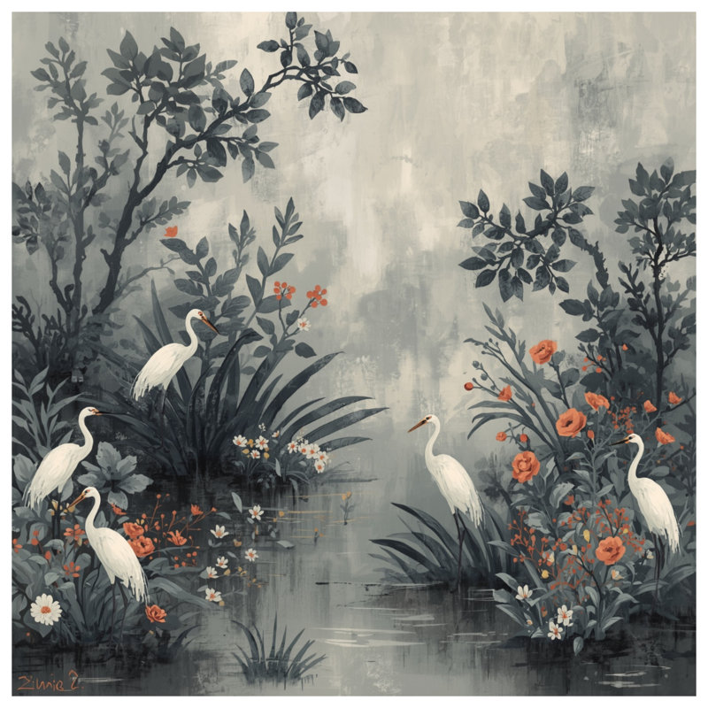 Toile tendue Egret In Floral Marsh, 12 x 12 pouces