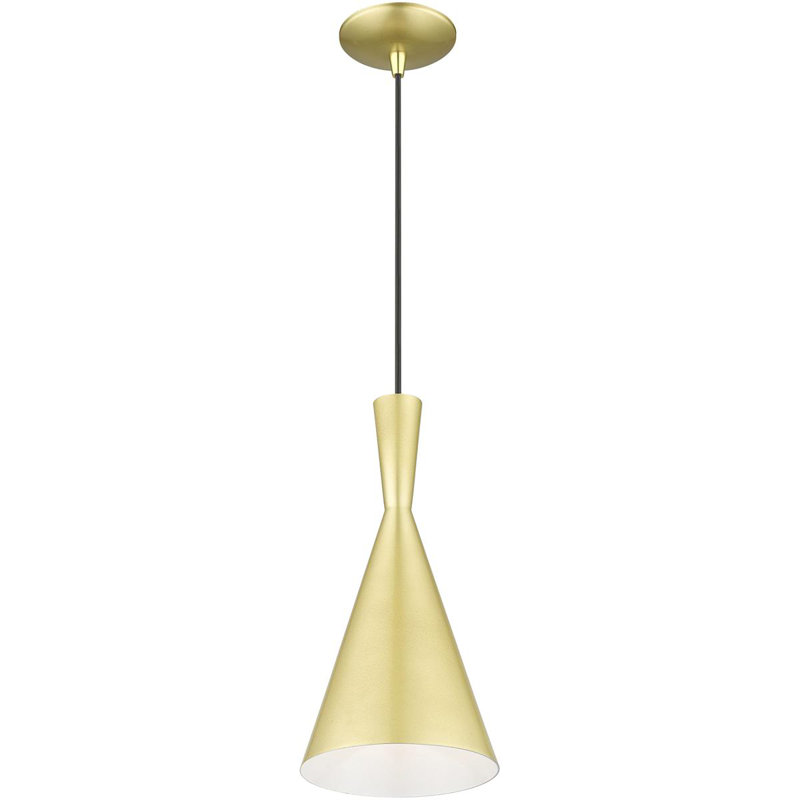 Ariandne 1 - Light Single Cone Pendant, Soft Gold/Shiny White, 15.25" H x 7.25" W x 7.25" D