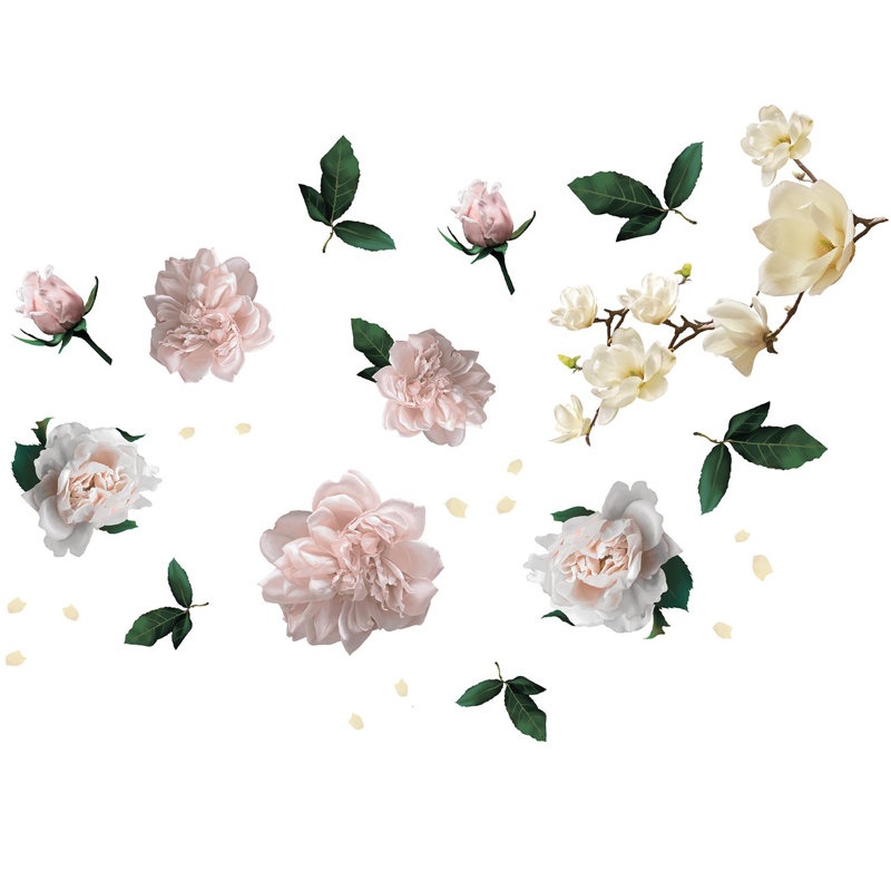 White Magnolia With Roses Floral Wall Sticker