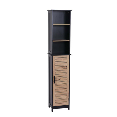 Tall Bathroom Storage Cabinet with Open Shelves and Vented Door, Black and Brown - Bergen Collection