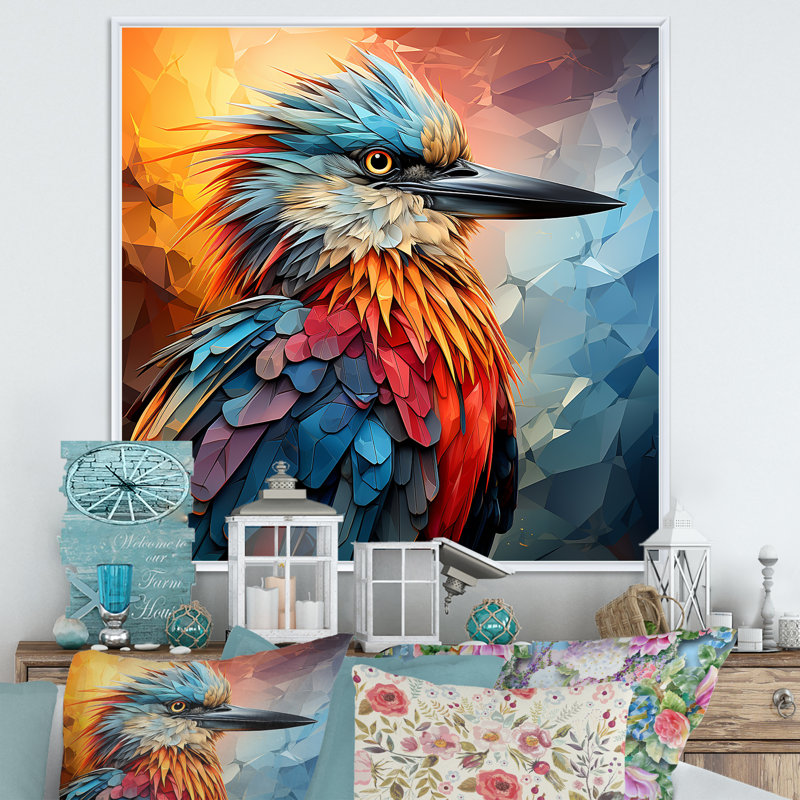 «Bird Cubist Skies I» sur toile, H 36 po x l 36 po x P 1,5 po, Cadre flottant blanc