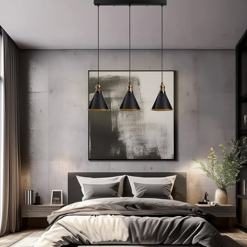 Lustre de style scandinave, métal noir, 27,6 po de diamètre x 46,1 po de hauteur | Hauteur réglable, 3 douilles E27 de 40 W maximum, design élégant pour les maisons modernes | Certifié IP20, parfait pour les espaces repas et de vie